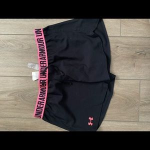 Under armour shorts size medium black with pink band